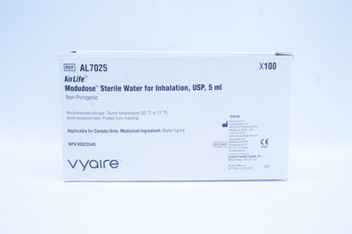 Vyaire AL7025 AirLife Modudose Sterile Water for Inhalation,USP,5ml - Box of 100